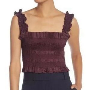 Rebecca Taylor Plum Smocked Ruffled Crop Top